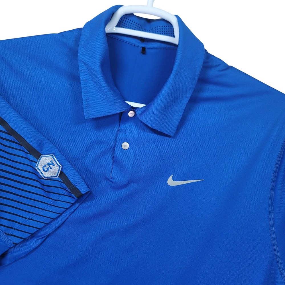 Nike Tiger Woods Collection Polo Shirt Mens Large Blue Striped Dri-FIT Golf